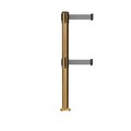 Montour Line Stanchion Dual Belt Barrier Fixed Base Sat.Brass Post 9ft.Lt Gry Belt MX630DF-SB-LGY-90